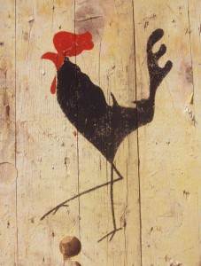 cockerel, rooster, cock, stencil, acrylic paint, reclaimed wood