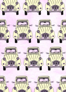 2CV, car, pattern, digital collage, illustration