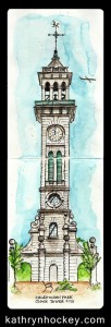 london, caledonian park, caledonian park clock tower, pen and wash, pen and watercolour, pen and watercolour, sketch