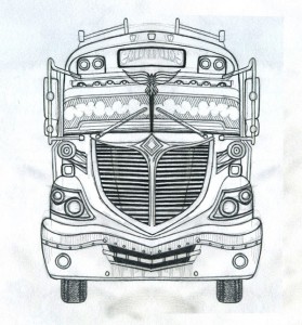 chicken bus, pencil drawing