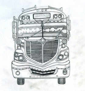 chicken bus, sketch, pencil