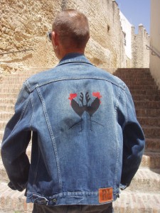 cockerel, screen print, denim jacket