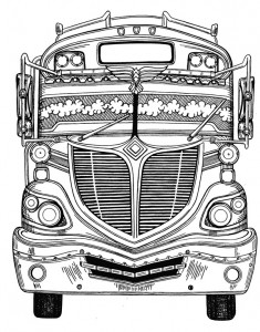 chicken bus, pencil drawing