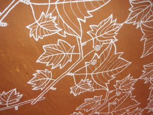 leaves, plane tree, mural, emulsion paint, mud wall, surface decoration, illustration, pattern