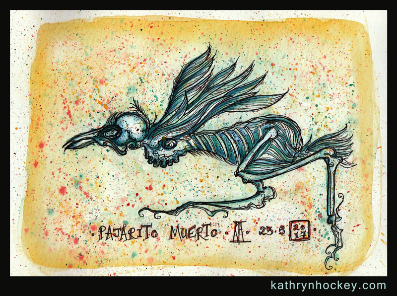 dead bird, baby bird, still life, pen and watercolour, watercolour, water color, acuarela, sketch, sketchbook, illustration
