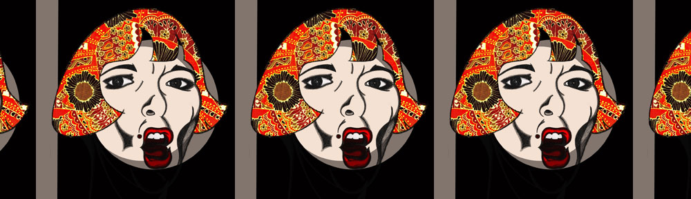 portrait, angry woman, digital collage, illustration