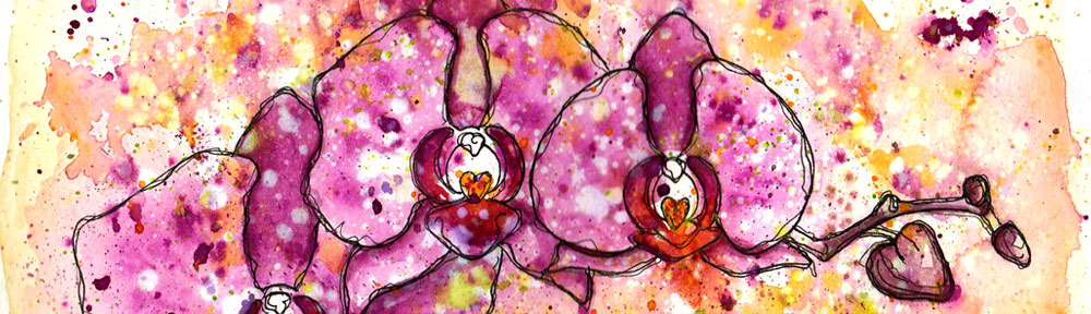 orchid, orchids, flowers, pen and watercolour, watercolour, water color, acuarela, sketch, illustration