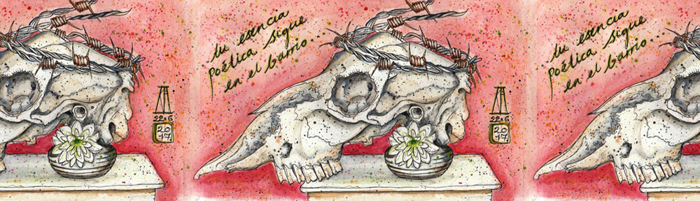 sheep, skull, barbed wire, flower, still life, pen and watercolour, watercolour, water color, acuarela, sketch, illustration, tribute, death